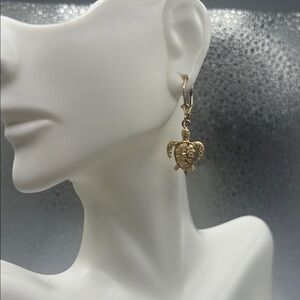 14kt solid Gold lucky turtle Drop Earrings